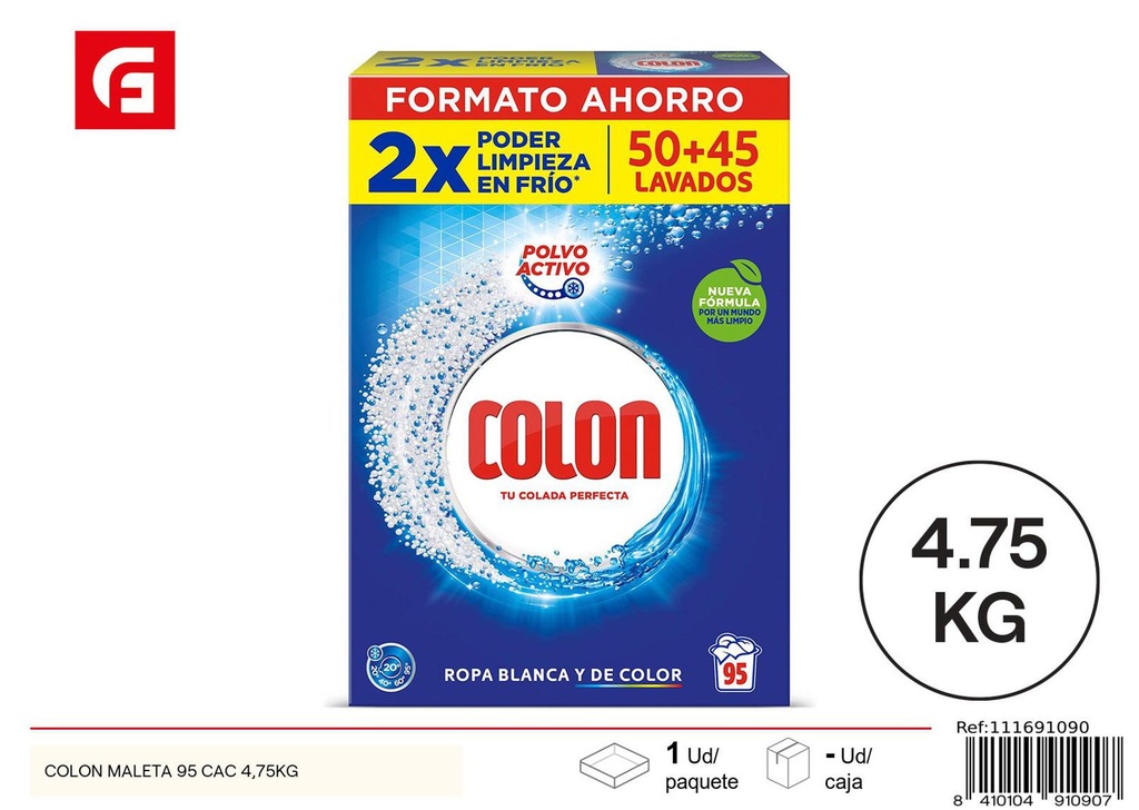 Detergente en polvo Colon 95 cac 4.75kg maleta