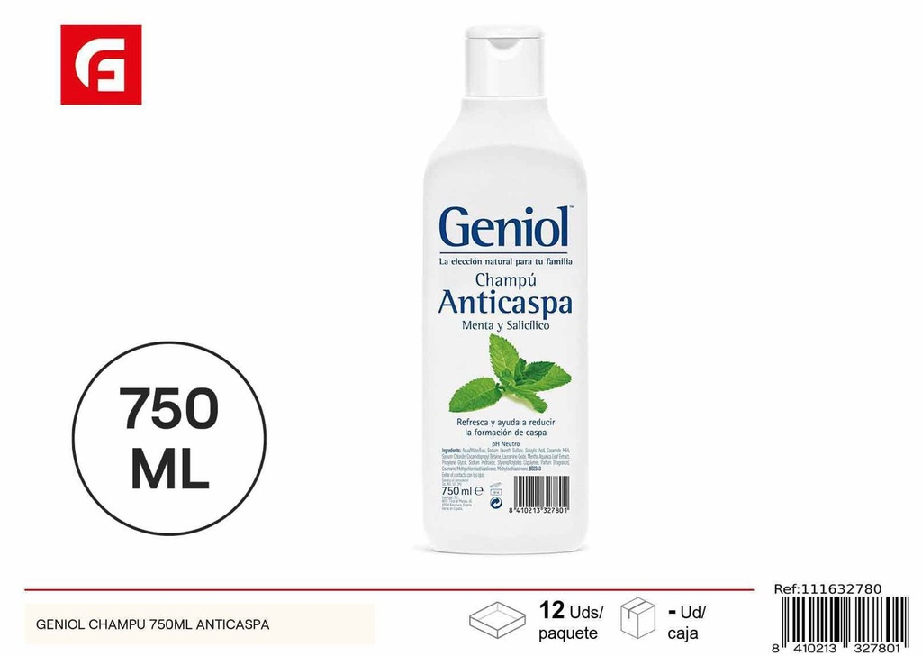 Champú anticaspa Geniol 750ml para cuidado del cabello