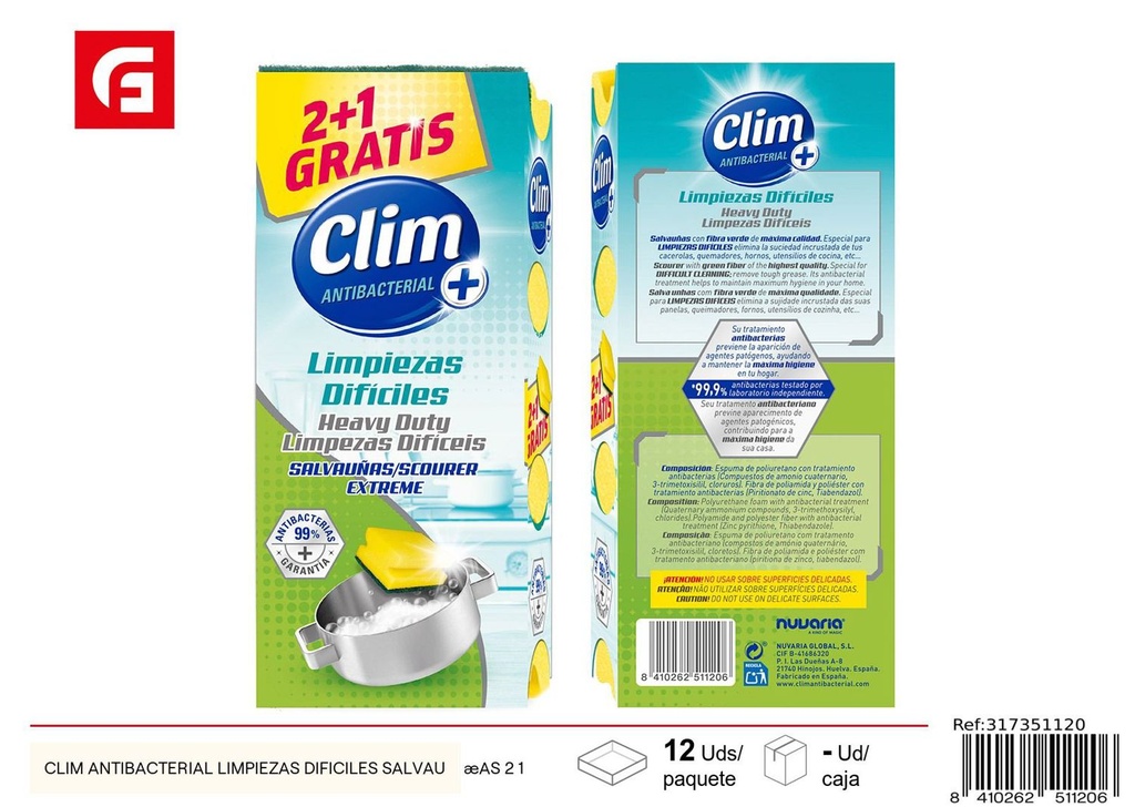 Esponja antibacteriana 2+1 para limpieza difícil - Accesorios de limpieza