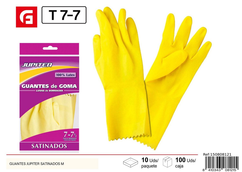 Guantes de látex Júpiter satinados M para limpieza y protección