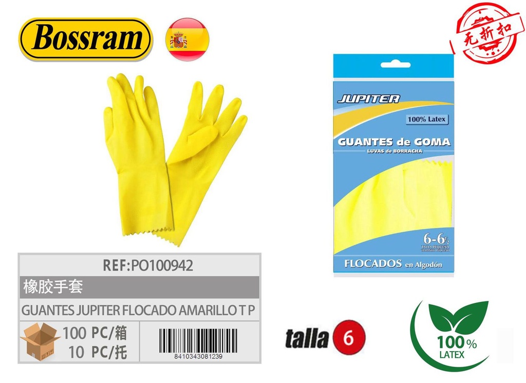 Guantes de látex amarillos talla pequeña para limpieza