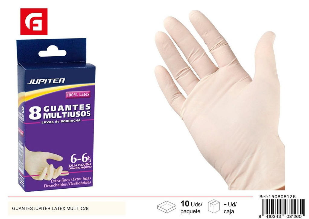 Guantes de látex Júpiter talla 8 para limpieza y uso múltiple