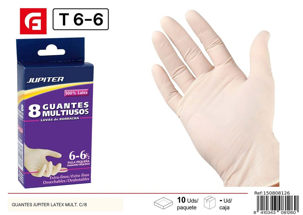 Guantes de látex Júpiter talla 8 para limpieza y uso múltiple