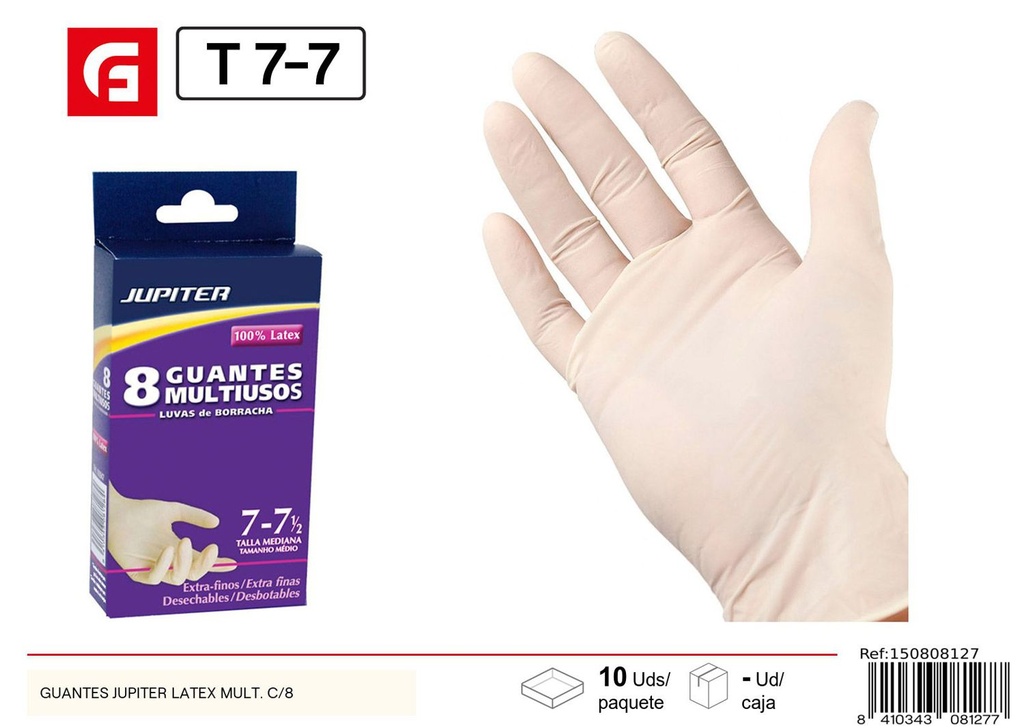 Guantes de látex multifunción Jupiter talla 8 para limpieza y protección