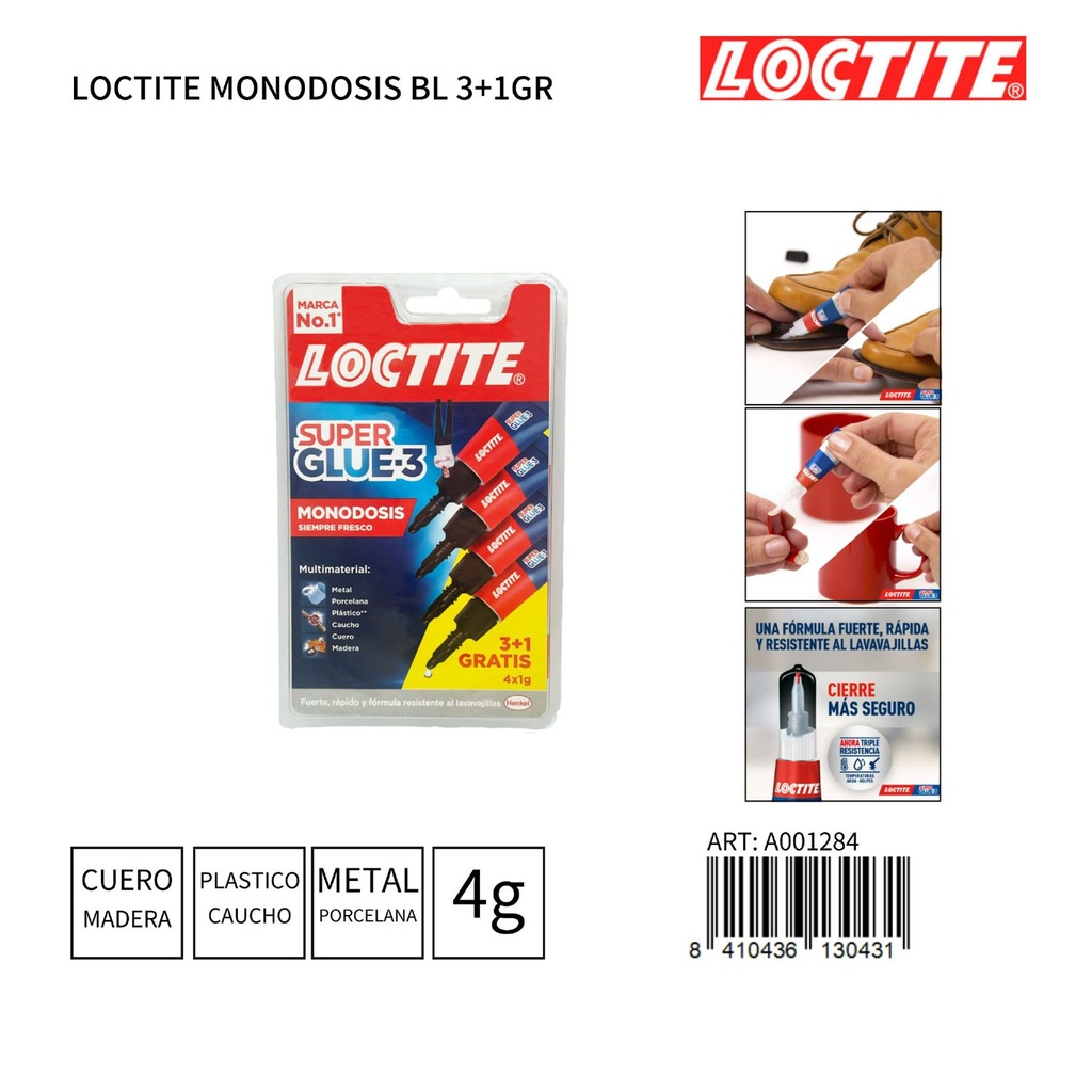 Loctite instantáneo con cepillo 5g 3+1 gratis para adhesión