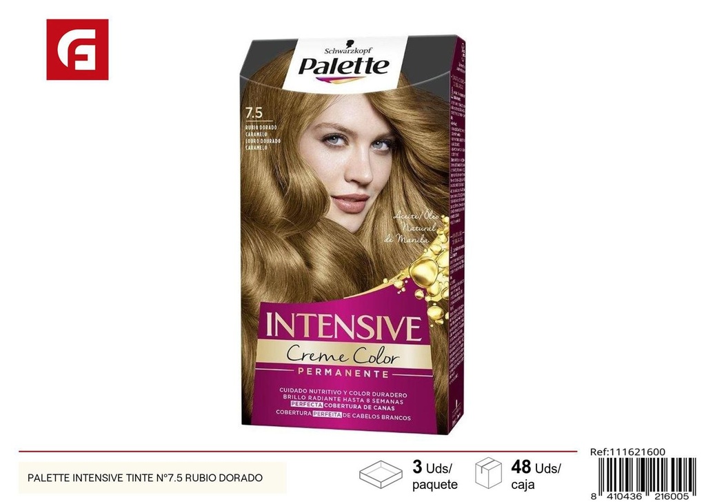 Tinte para cabello Palette Intensive nº7.5 rubio dorado, cuidado del cabello