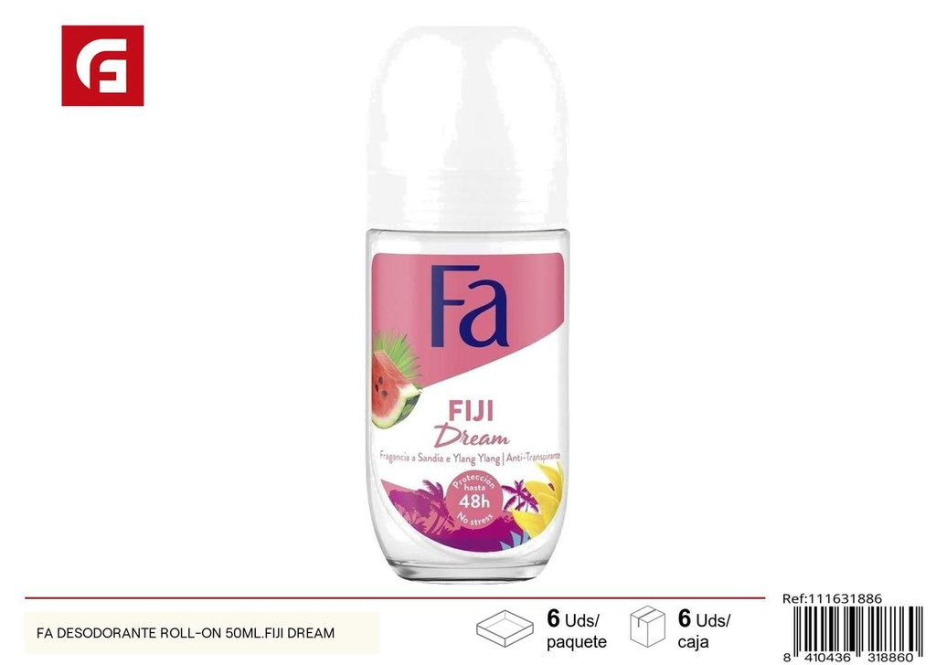 Desodorante roll-on FA Fiji Dream 50ml para higiene personal