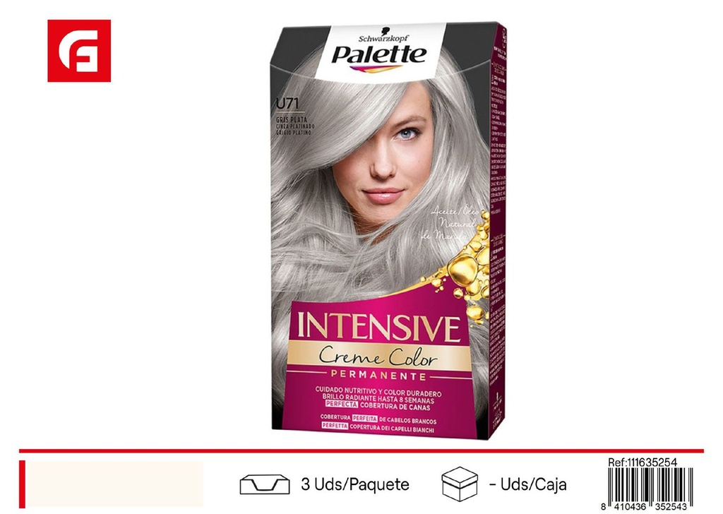 Tinte para cabello gris plata Plaette Intensive NU71