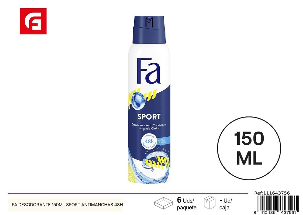 Desodorante Fa Sport antimanchas 150ml 48h para cuidado personal