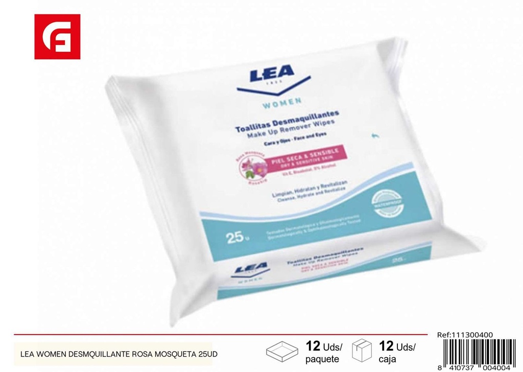 Toallitas desmaquillantes LEA Women con rosa mosqueta 25ud para limpieza facial