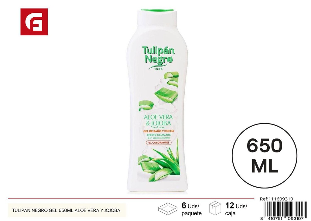 Gel de ducha Tulipán Negro 650ml con aloe vera y jojoba para higiene personal