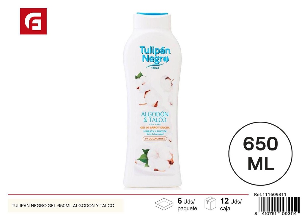 Gel de ducha Tulipán Negro 650ml algodón y talco