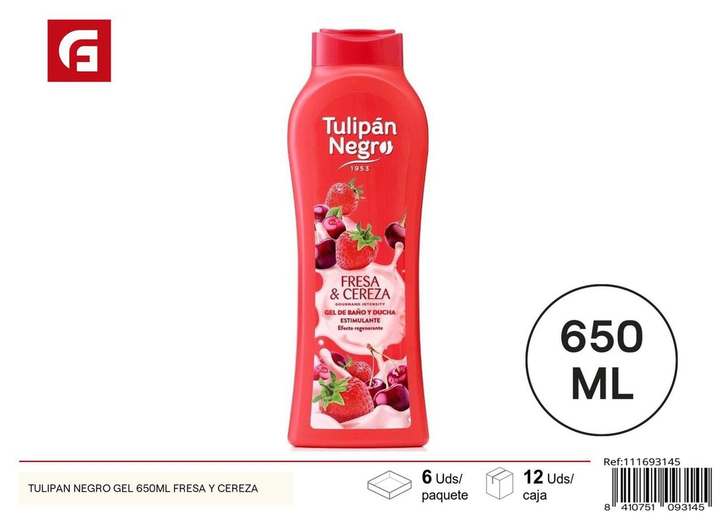 Gel de ducha Tulipán Negro 650ml fresa y cereza para higiene personal