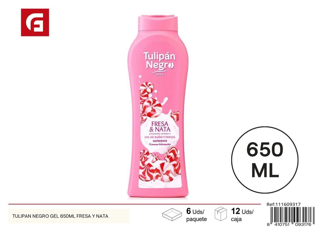 Gel de ducha Tulipán Negro 650ml fresa y nata para higiene personal