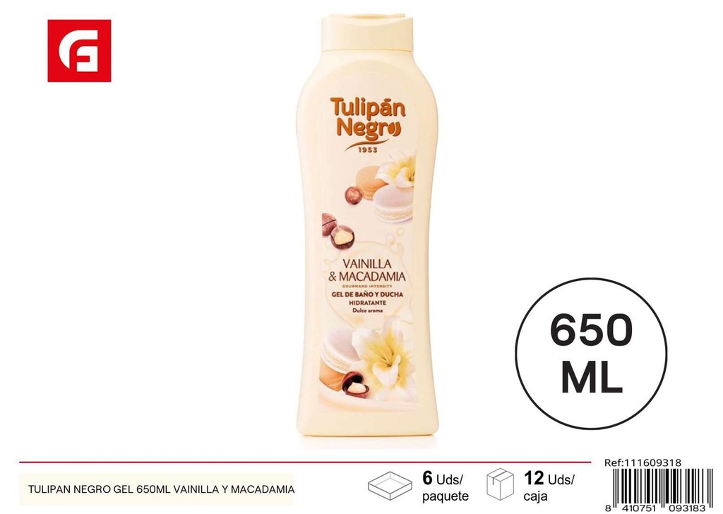 Gel de ducha Tulipán Negro 650ml Vainilla y Macadamia