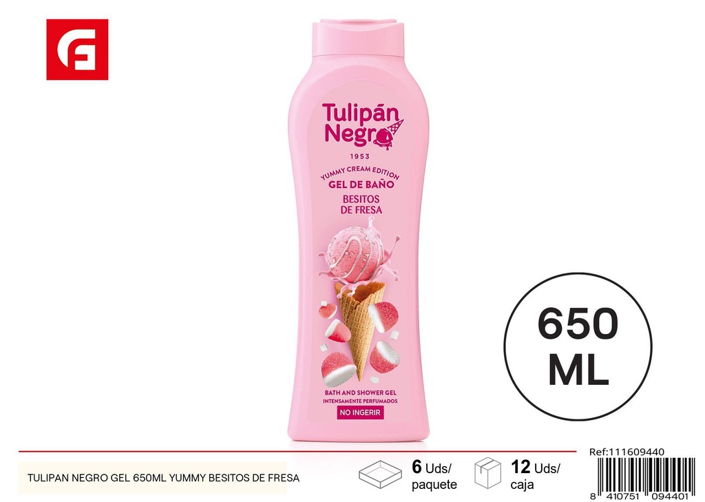 Gel de ducha Tulipán negro 650 ml Yummy Besitos de Fresa - Productos de cuidado personal