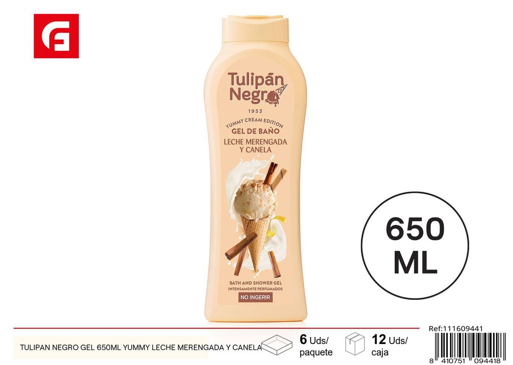 Gel de ducha Tulipán negro 650 ml Yummy Leche Merengada y Canela - Productos de cuidado personal