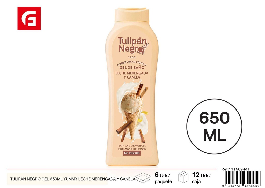 Gel de ducha Tulipan Negro 650ml Yummy leche merengada y canela