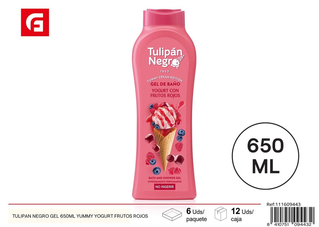 Gel de ducha Tulipán Negro Yummy Yogurt Frutos Rojos 650ml