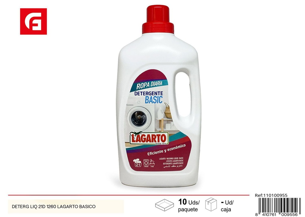 Detergente líquido Lagarto Básico 21D 1260ml para limpieza de ropa