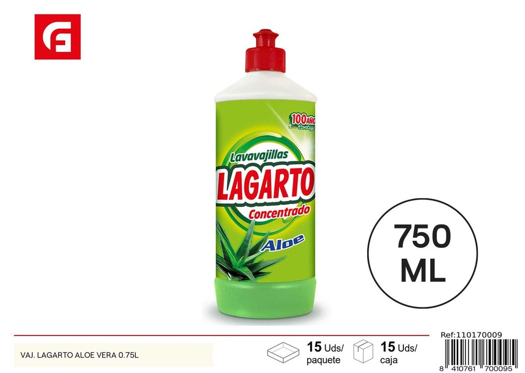 Jabón líquido para vajillas Lagarto Aloe Vera 0.75L para cocina