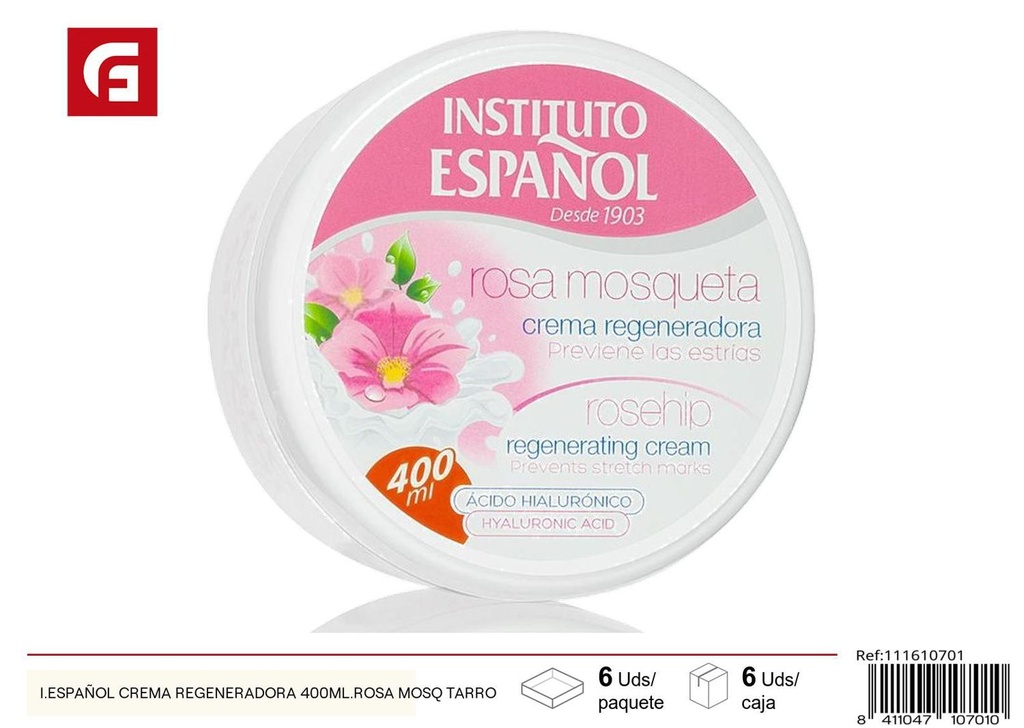 Crema regeneradora de rosa mosqueta 400ml para cuidado de la piel