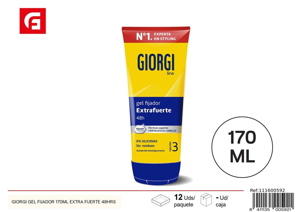 Gel fijador GIORGI 170ml extra fuerte 48hrs para cabello