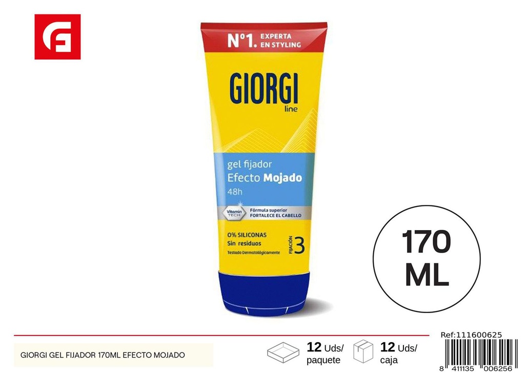 Gel fijador efecto mojado Giorgi 170ml para peinado y estilo