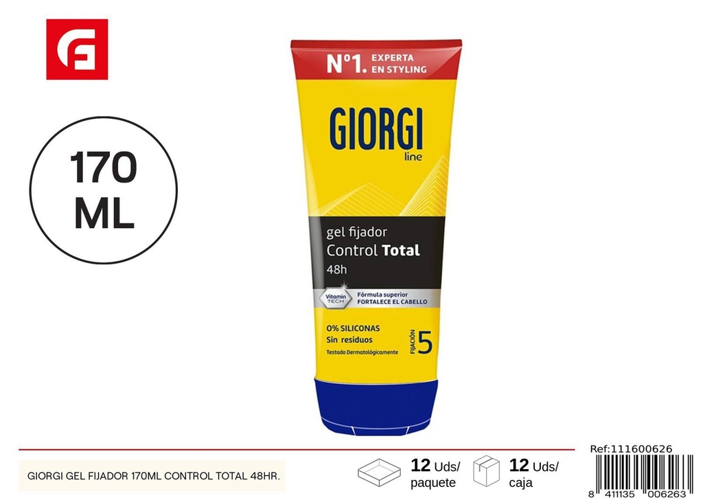 Giorgi gel fijador 170ML control total 48HR - Productos de cuidado personal