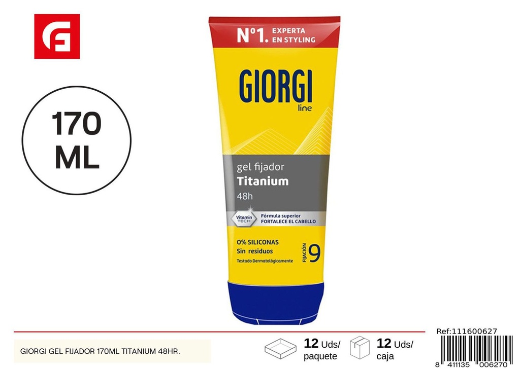 Gel fijador Giorgi 170ml Titanium 48hr para cabello