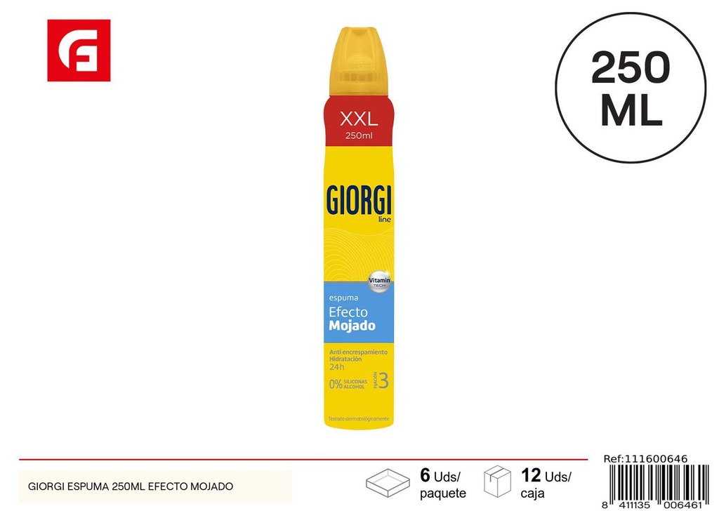 Espuma fijadora Giorgi 250ml efecto mojado para peinado