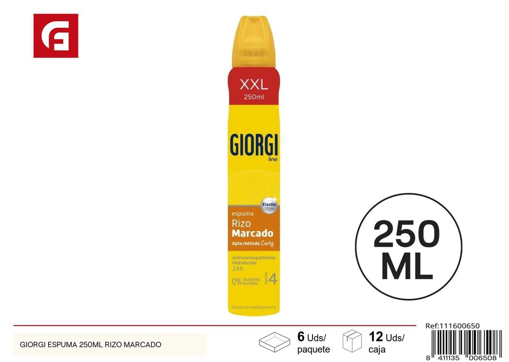 Espuma fijadora Giorgi 250ml para rizos definidos