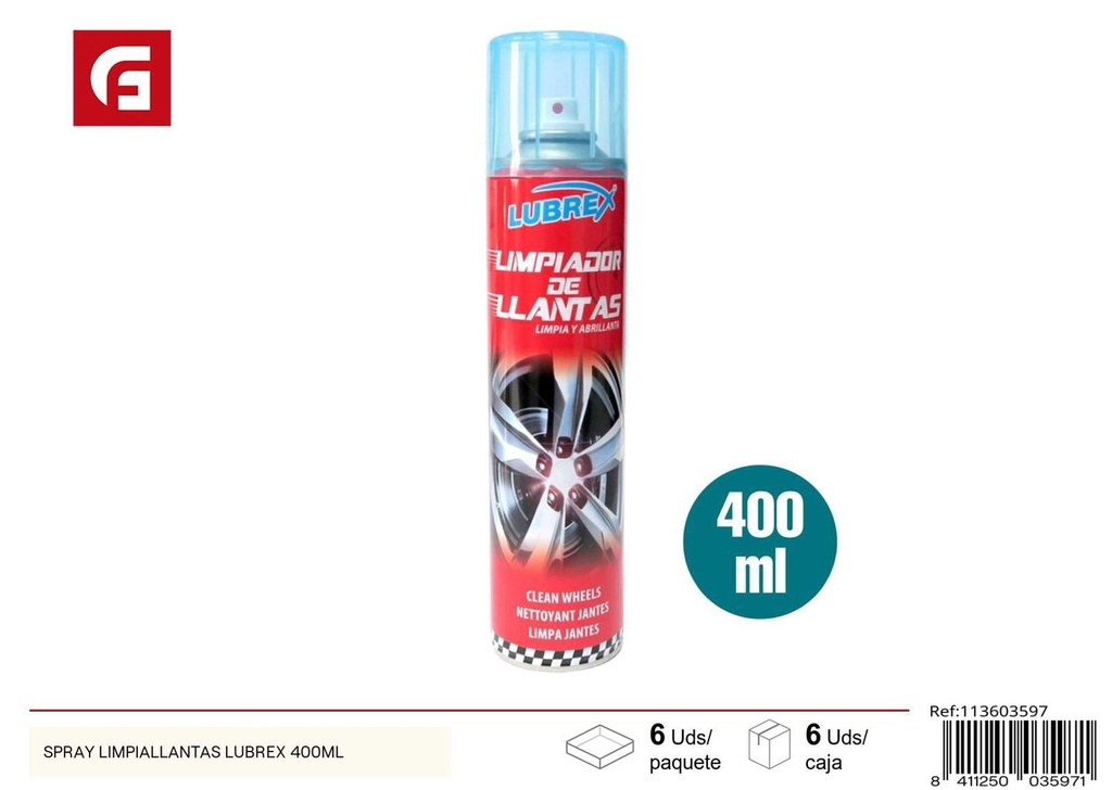 Limpiador de llantas spray 400ml Lubrex, mantenimiento de coche