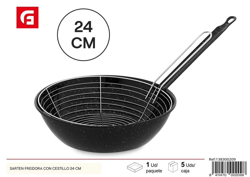 Sartén freidora con cestillo 24cm para cocina