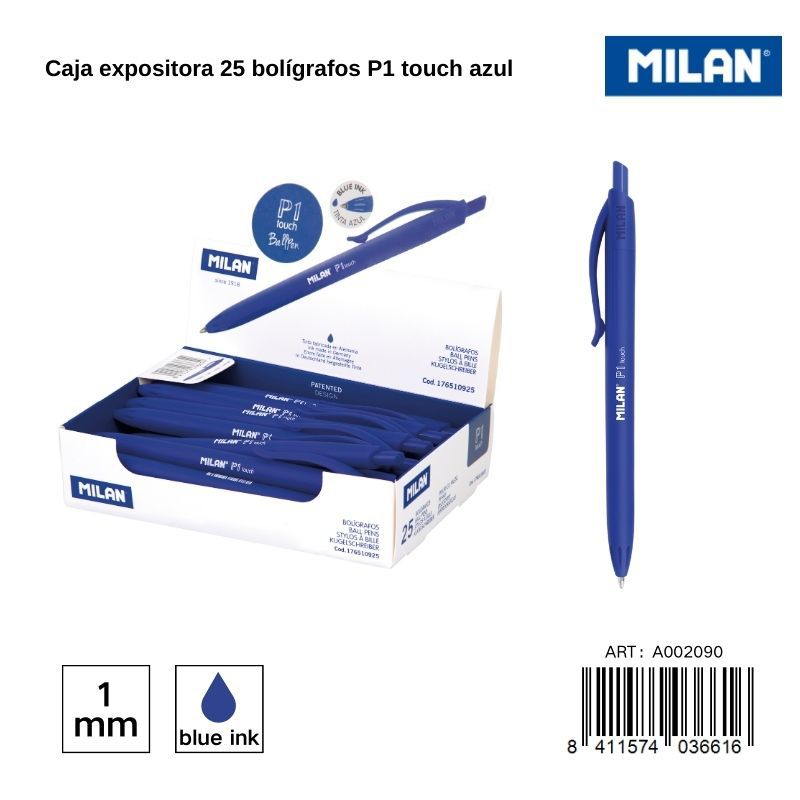 Bolígrafo Milan P1 Touch azul para escritura y oficina