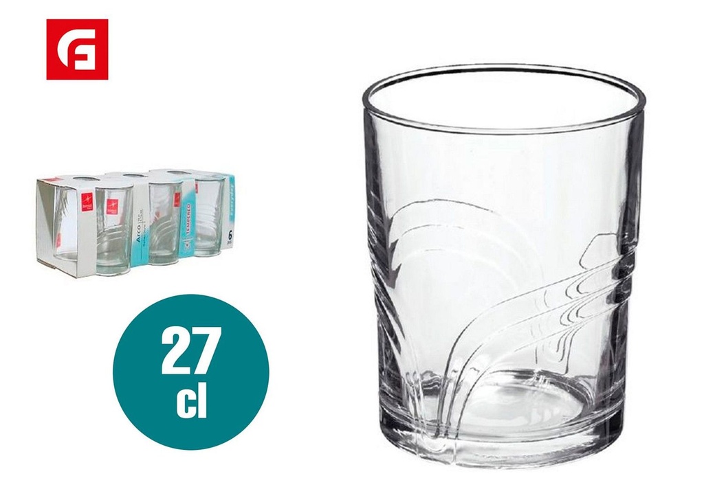 Packs de 6 vasos de vidrio 27cl para agua