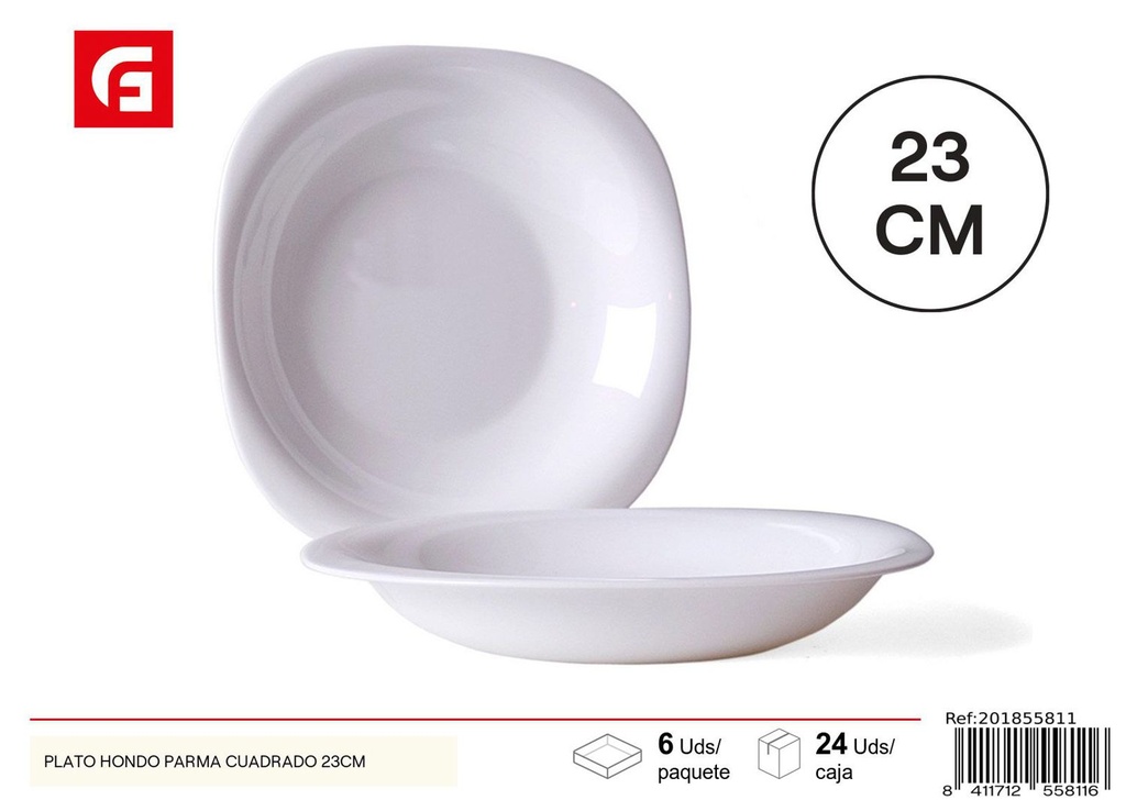PLATO HONDO PARMA CUADRADO 23CM - Vajilla de cerámica