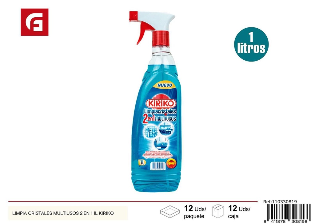 Limpia cristales multiusos 2 en 1 1L Kiriko - Productos de limpieza