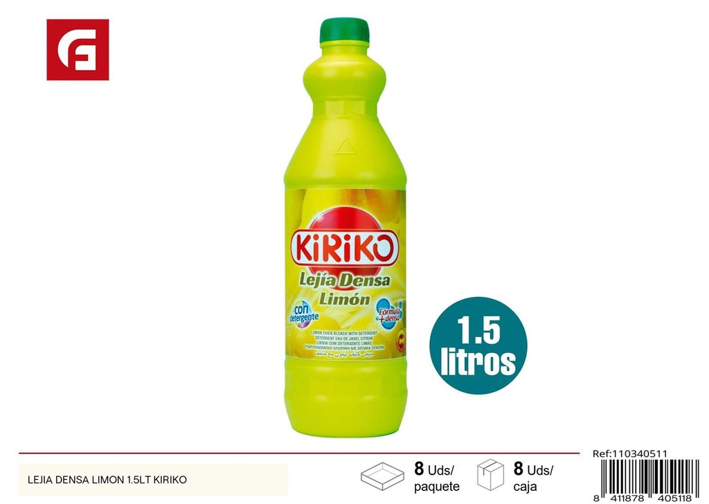 Lejía densa limón 1.5lt Kiriko para limpieza