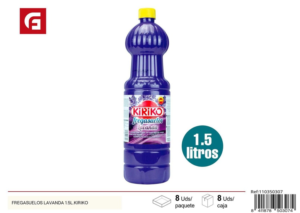 Fregasuelos lavanda 1.5L Kiriko para limpieza del hogar