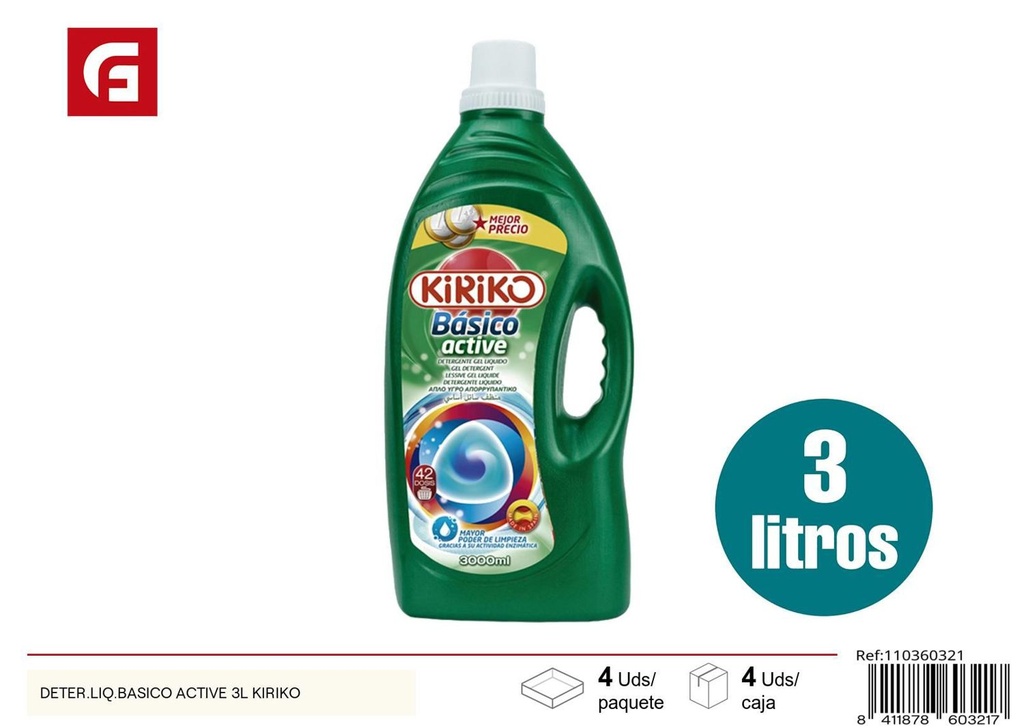 Detergente líquido básico Active 3L Kiriko