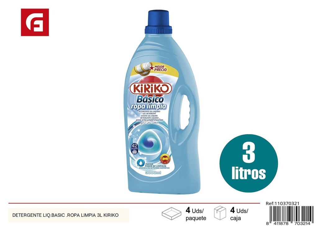 Detergente líquido básico para ropa limpia 3L Kiriko