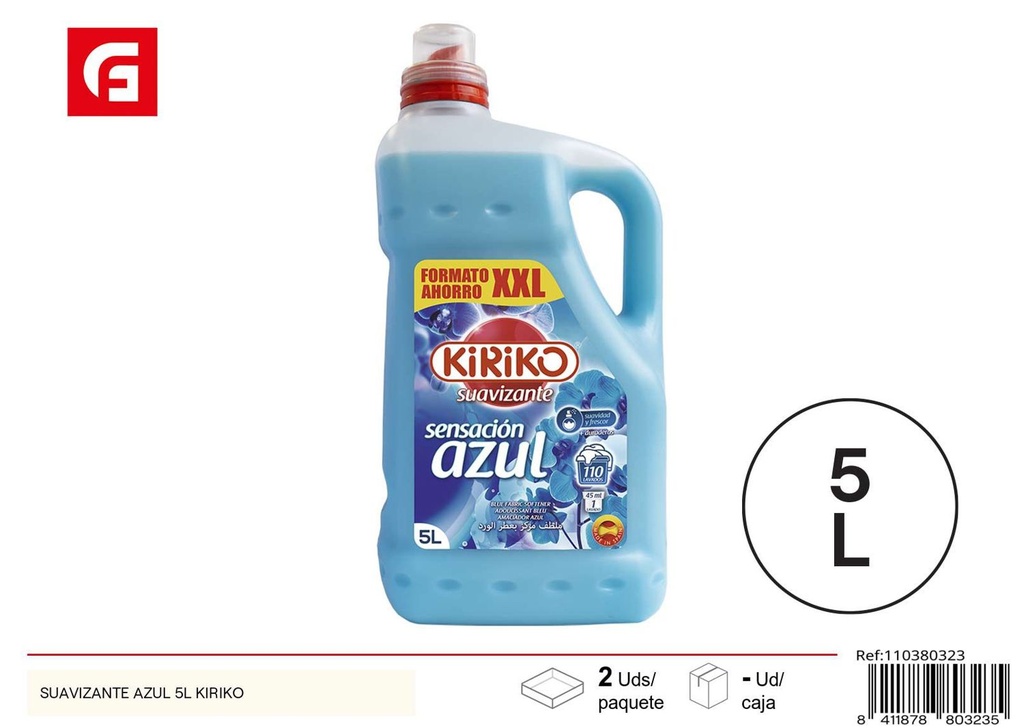 Suavizante azul 5L Kiriko para ropa suave y fresca
