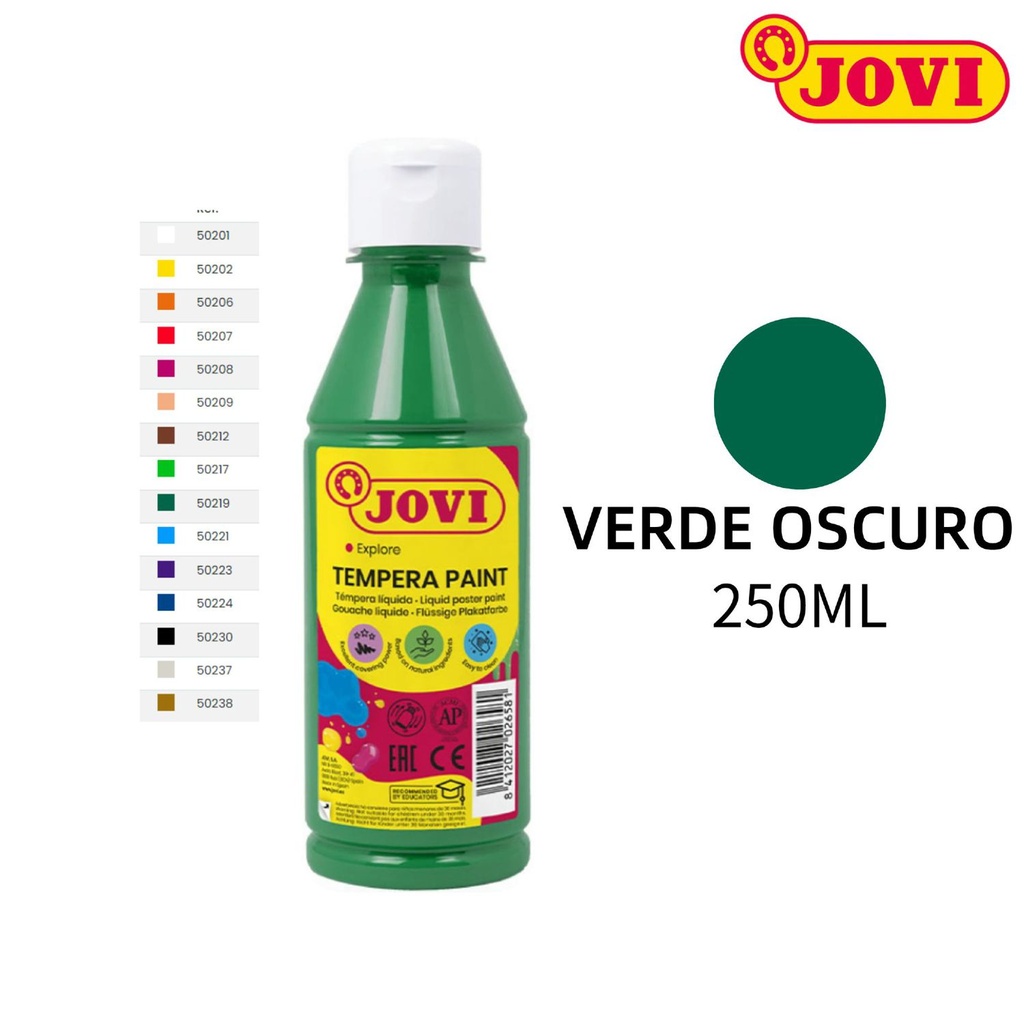 Tempera Jovi 250ml verde oscuro para artistas y estudiantes