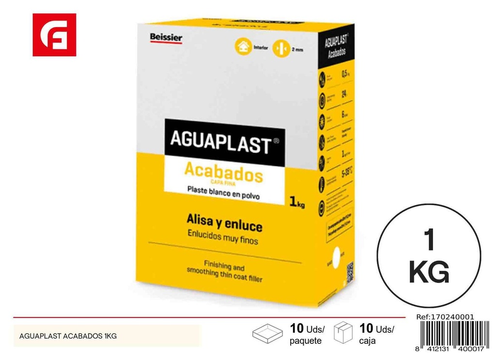 Aguaplast acabados 1kg para reparaciones en el hogar