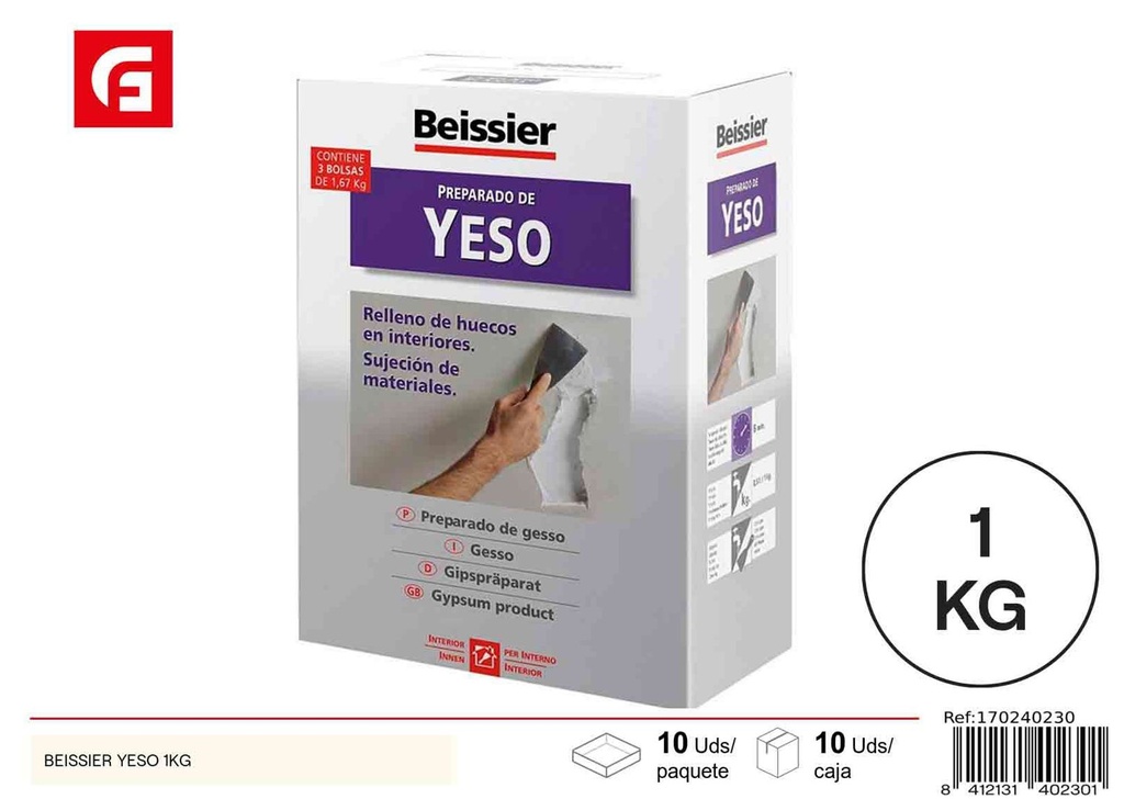 Yeso Beissier 1kg para reparaciones en paredes