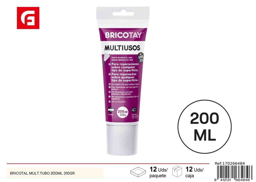 Adhesivo multiusos en tubo Bricotay 200ml para bricolaje