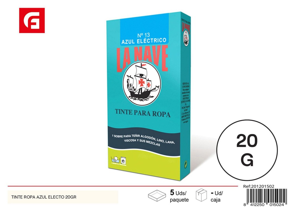 Tinte ropa azul eléctrico 20GR - Pintura para telas