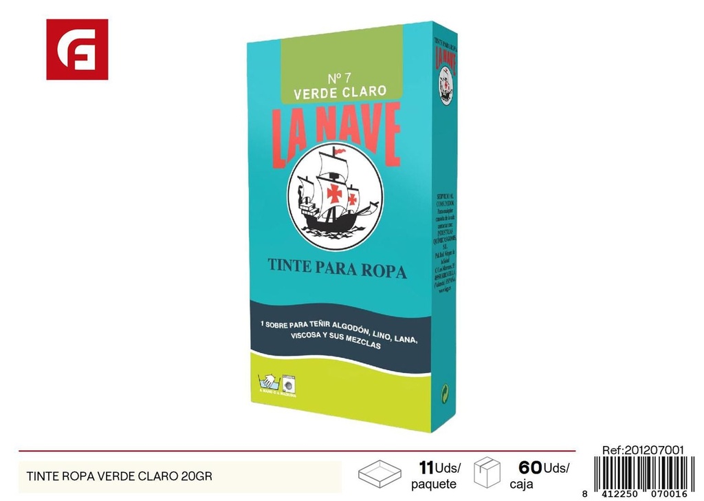 Tinte para ropa verde claro 20 g - Productos de pintura y decoración textil