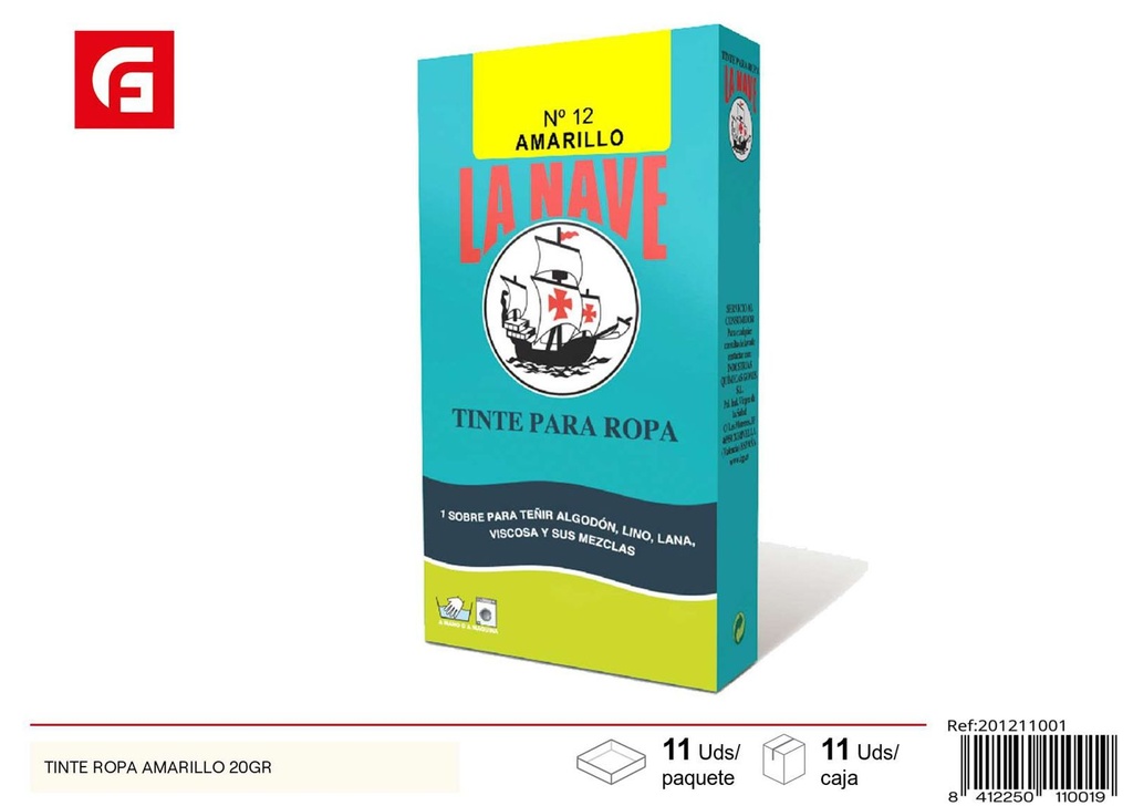 Tinte ropa amarillo 20GR - Pintura para telas